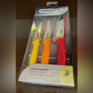 Zyliss 3 Piece Knife Set with Protective Blade Cover - Red, Orange, Yellow NWT